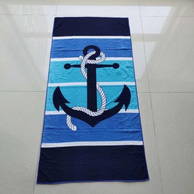 China Navy blue microfiber custom sublimation summer large beach towel blue white linen tropical gingham stripe luxury beach t for sale