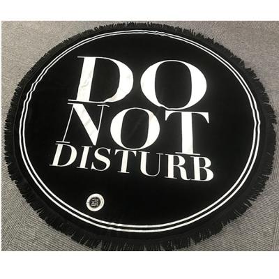 China Wholesale Bulk Large Custom Black Cotton Printed Tassels Round Beach Towel With Logo for sale