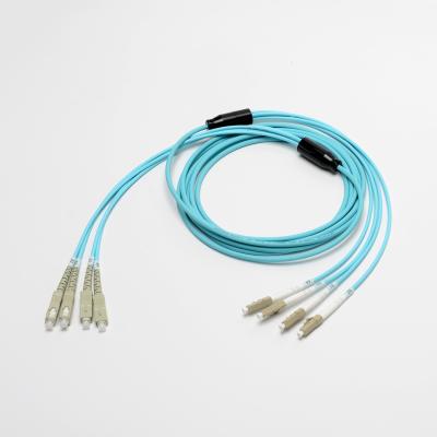 China Fiber optic patch cord SC LC Breakout 3.0mm 4 core 50/125um OM3 armored multimode fiber optic patch cables for sale
