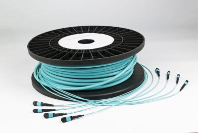 China 48 asamblea de cable del tronco de la base 10G OM3 MTP/MPO modificada para requisitos particulares con la chaqueta de la aguamarina LSZH en venta