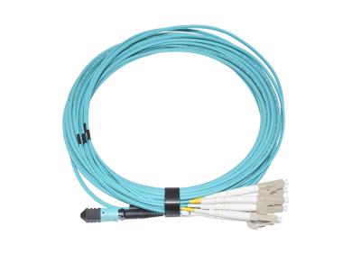 China 8 Core Female MPO MTP Patch Cord 4x LC Duplex Breakout OM3 Multimode for sale