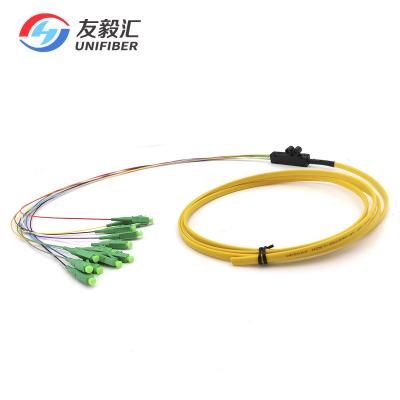 China LC APC Ribbon Fiber Fan Out Pigtails 12 Core 900um Single Mode G657A2 1.5m for sale