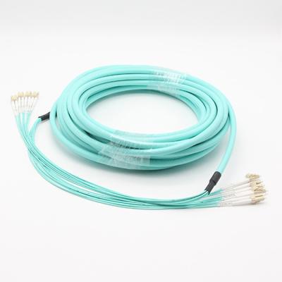 China Pre Terminated Multifiber Breakout Patch Cable LC UPC OM3 Multimode 850nm for sale