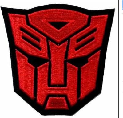 Chine Le logo rouge de pellicule cinématographique d'Autobot de transformateurs cousent le fer sur la correction d'Applique de broderie à vendre