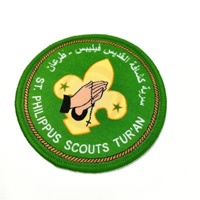 China PMS Color Custom Woven Patches No Minimum Woven Badges Polyester Yarn Cotton Yarn en venta