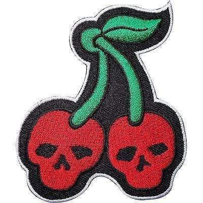 China Skull Cherries Custom Embroidered Patch Twill Fabric Background Dress Badge for sale