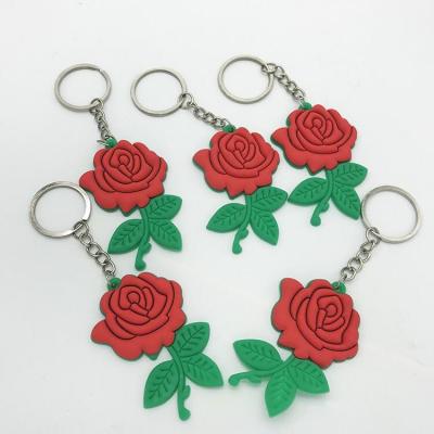 China Custom Rose Flower Shape PVC Keychain Promotion Gift 3D Rubber Key Ring for sale