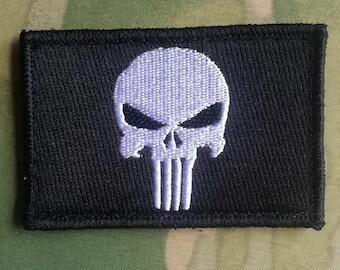 China Skull Flag Punisher Rocker Embroidered Iron On Patches Front Biker Vest Mini Patch for sale