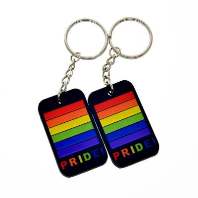 China Soft Silicone PVC Gay Pride Keychains Custom Rainbow Logo for sale
