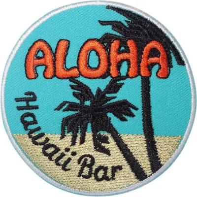 China Hawaii Bar Iron Sew On Patch Clothes Palm Trees Hawaiian Beach Embroidered Badge for sale