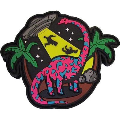China Dinosaur Space PVC Patch UFO End Or World Hook Loop Custom PVC Patches for sale