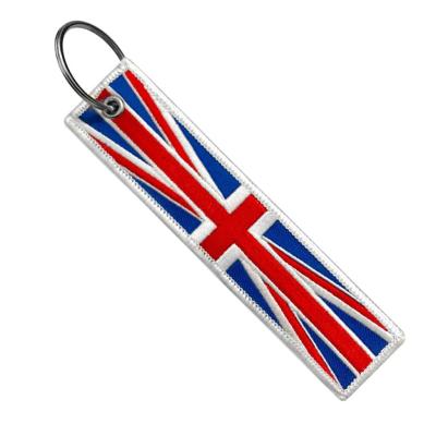 China 130*30mm Custom Motorcycle Keychain Twill United Kingdom Embroidery Flag Keychain for sale