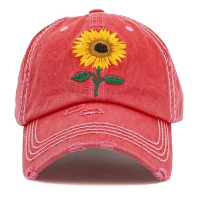 China Vintage Inspired Custom Embroidery Baseball Cap Cotton Sunflower Lace Fabric for sale