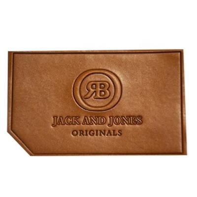 China Sew On Custom Leather Labels Customized Printing Logo Embossed Leather Patch for sale