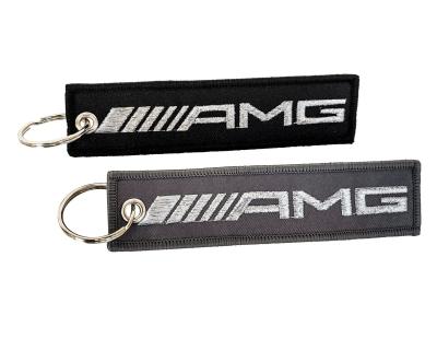 China Embroidered AMG Logo Key Chain Accessory Crew Tag Ring Black Gray Silver Font for sale