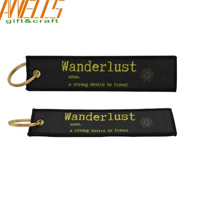 China Double Side Custom Woven Keychain Polyester Material Embroidered Key Tags for sale