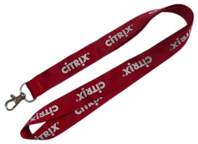 China High Density Logo Printed Lanyard Red White Fade Proof Skin Friendly for sale
