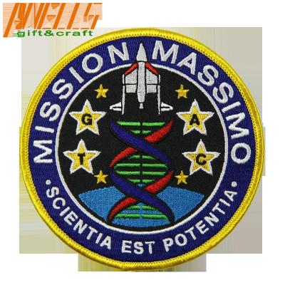 China Twill Fabric Custom Mission Embroidery Patch Heat Press Back For Garments Hats for sale