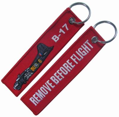 China Flight Lanyard Polyester Thread Embroidered Keychain Tag for sale