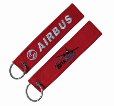 China 100% Polyester PMS Color Merrowed Borders Flight Tag Keychain for sale