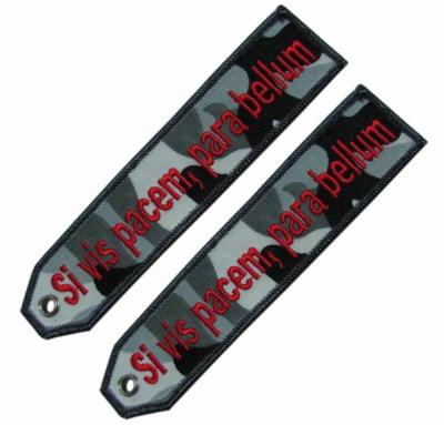 China Merrowed Borders Para Bellum Embroidery Key Tags 130X30mm for sale