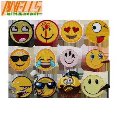 China 10C Color Washable Embroidery Patch Merrow Border Smile Face for sale