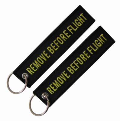 China PMS Color Flight Tag Embroidered Keychain 130*30MM With Metal Ring for sale
