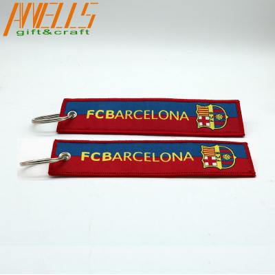 China PMS Custom Woven Keychain Eyelet Attachment Merrowed Border for sale