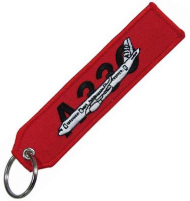 China Warplane 125×25mm Embroidered Keychains Merrow Border With Metal Ring for sale