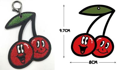 China Embroidered Fruit Chenille Patches Keychain PMS Color Chart Heat Cut Border for sale