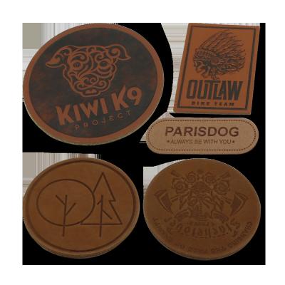China PU Leather Label Tags Debossed Hot Stamping Felt Backing For  hat for sale
