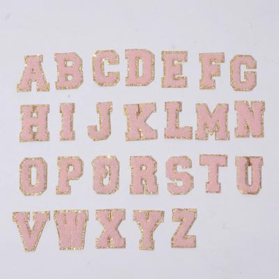 China Diy Towel Embroidery Alphabet Pattern Glitter Varsity Iron On Chenille Letter Patches for sale