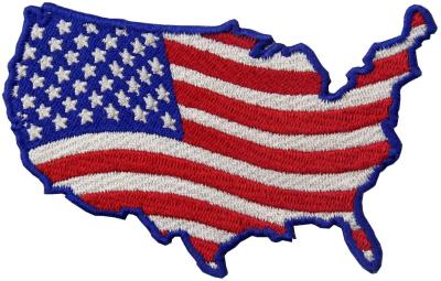 China USA Map Shape American Flag Embroidered Iron On Sew On Patch for sale