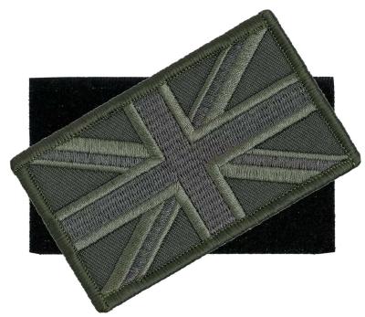 China Green UK Flag Patch hook&loop Sew On Union Jack Army Embroidered Patch for sale