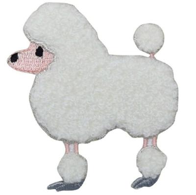 China Chenille Poodle Applique Patch - White Dog, Canine Badge 2-5/8