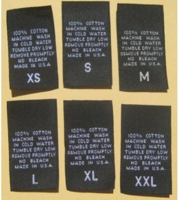 China Dry Cleanable Black Woven Wash Care Labels 100% Cotton Twill Fabric for sale