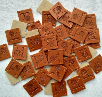 China Square Handmade PU Faux Leather Labels Tags For Sewing Crocheting Knitting for sale
