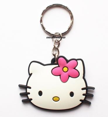 China Wholesale Fashion Design Cute Hello Kitty Head PVC Rubber Keychain for sale