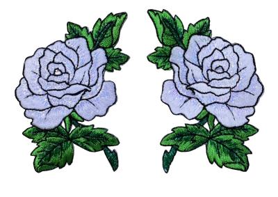 China White Rose Flower Embroidered Patches Velcro Backing For Clothing for sale