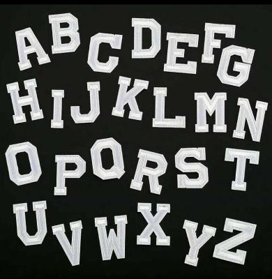 China White Embroidered Letter Patches Iron On / Sew On Retro Alphabet Embroidery Clothes for sale