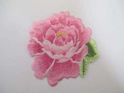 China Custom Size Iron On Embroidery Patch Pink Rose Herbaceous Peony Flower for sale