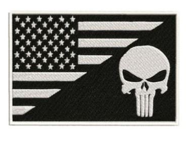 China USA FLAG SKULL Iron On Embroidered Patch Black White Army Military Flag Patch for sale
