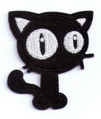 China BLACK CAT Iron On Patch Twill Fabric Embroidery Patch Merrow Border 5.4x6cm for sale