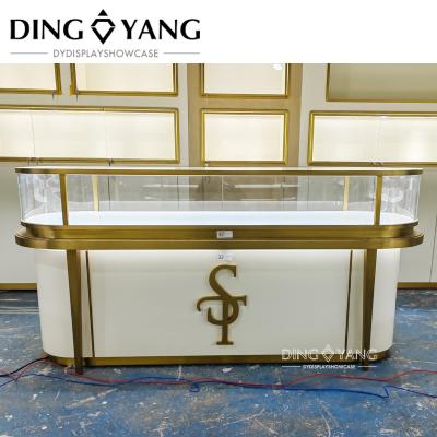 China Professional Jewellery Counter Showcase with Hairline Gold and Matte Beige Finish en venta