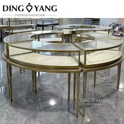 Китай Современная круглая витрина из нержавеющей стали для ювелирного магазина, витрина для ювелирных изделий на заказ, без установки продается