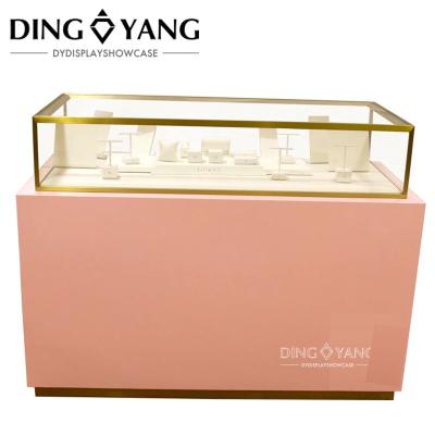 China Fashion Nice Pink Wooden Jewellery Showroom Counter With Locking Bottom Cabinet for sale