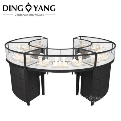 China High End Black Round Jewelry Display Cases For Retail Stores No Installation With LED Lights for sale