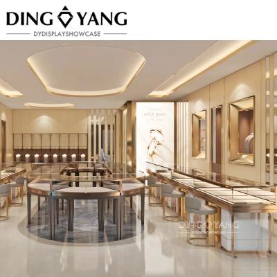 China Luxury Gold Jewellery Shop Counter Design Custom Logo Color Size for sale