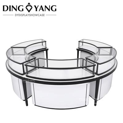 China Fabricante suministro directo de lujo de alta gama blanco y negro redondo de madera vidrio de joyería mostrador de mostrador en venta