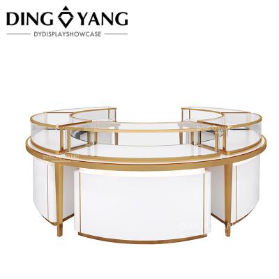 China Fábrica Luxury High End Round Center Island Vitrine Jewelry Display Case Glass Top Com Sistema Inteligente de Iluminação Invisível à venda